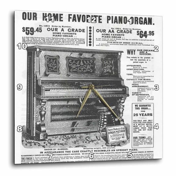 3dRose Antique Piano - Wall Clock, 10 by 10-inch