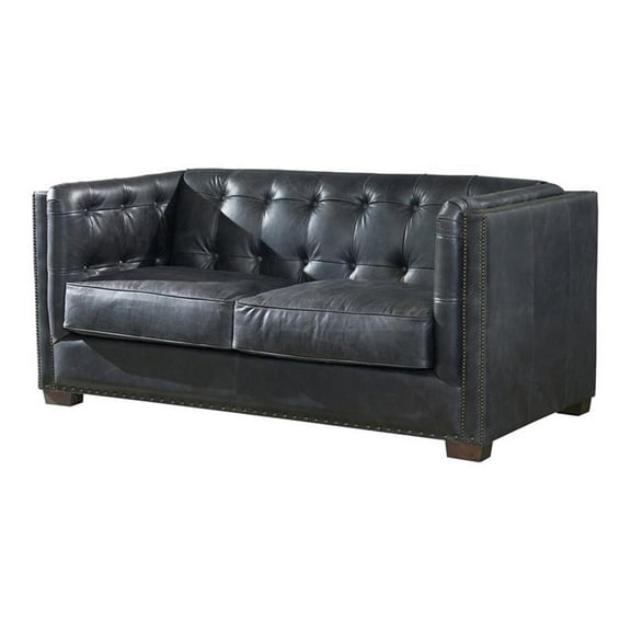 Pemberly Row Contemporary Italian Leather Loveseat in Slate Finish
