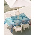 thumbnail image 2 of 52x70 Inch Outdoor Tablecloth with Umbrella Hole Zipper Rectangle Coastal Starfish Blue Rectangular Tablecloths Outside Waterproof Summer Beach Nautical Coral Patio Table Cloth Cover for Picnic Party, 2 of 4