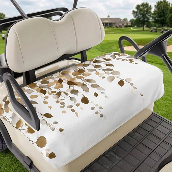 Golf Cart Seat Covers for 2 Seater, Brown Eucalyptus Leaves Soft Microfiber Cart Seat Towel Blanket, Summer Watercolor Leaf Absorbent Breathable Non Slip Bench Seats Protector for Golf Course 51"x31"