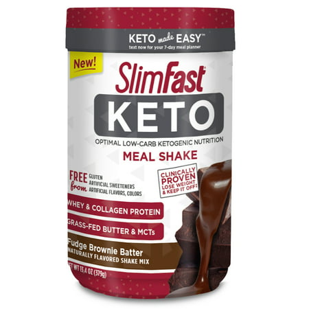 SlimFast Keto Meal Replacement Shake Powder, Fudge Brownie Batter, 11.01oz. Canister (10