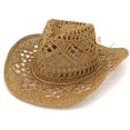 thumbnail image 4 of Nuevo sombrero de pareja al aire libre sombrero de protección solar de viaje sombrero de paja de vaquero occidental sombrero de paja tejido a mano (beige) brillar Electrónica, 4 of 4