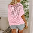 thumbnail image 5 of Womens Summer Scoop Neck Short Sleeve Sweater Casual Crochet Hollow Out Knit Tops Pullover Shirts Beach Coverup Pink M, 5 of 9