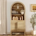 thumbnail image 2 of 71" Tall Arched Kitchen Pantry Cabinet, Wood Bookcase Display Cabinet With Drawers And Open Arched Shelves, Mid-Century Modern Versatile Cupboard For Dining Room, Bedroom, 2 of 6