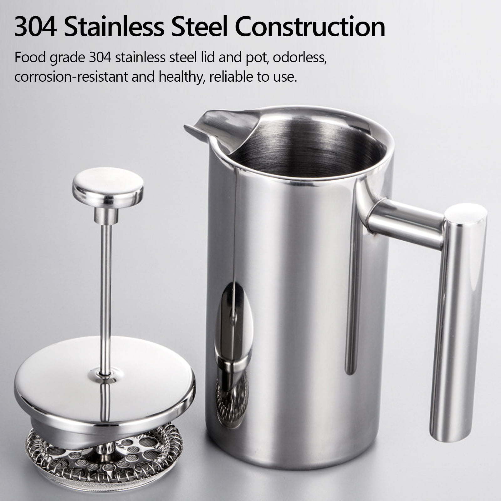 1L Stainless Steel Plunger Coffee Pot 51oz Manual Double Walled Insulated  Teapot