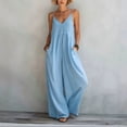 thumbnail image 2 of Taqqpue Women Jumpsuits Flowy Plus Size Rompers Solid Color Spaghetti Strap Straps V Neck Wide-leg Conjoined Pants for Women, 2 of 7