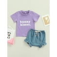 thumbnail image 3 of Sunloudy Baby Girl 2Pcs Set, Round Neck Casual Lettering T-shirt + Ruffle Hem Elastic Waist Shorts, 3 of 9