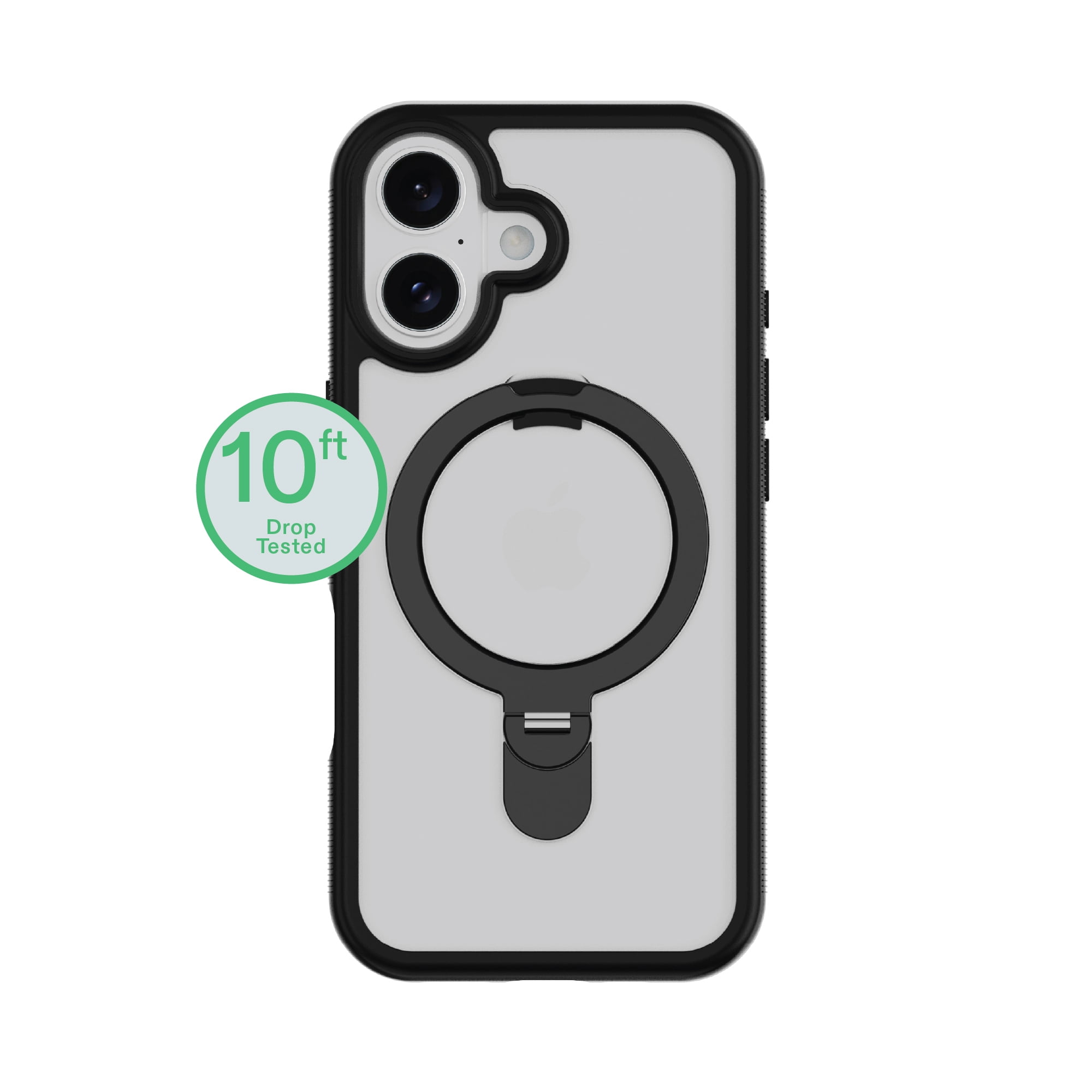 onn MagSafe Compatible Phone Case with Kickstand for iPhone 17 - Black/Frosted Clear