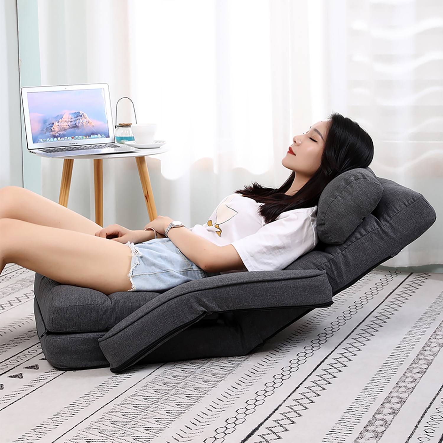 Kadyn Adjustable Floor Chair,Folding Lazy Sofa with Armrests and a Pillow Padded, Floor Chair Sofa for Living Room, Bedroom, Grey Kadyn Adjustable Floor Chair,Folding Lazy Sofa with Armrests and a Pillow Padded, Floor Chair Sofa for Living Room, Bedroom, Grey