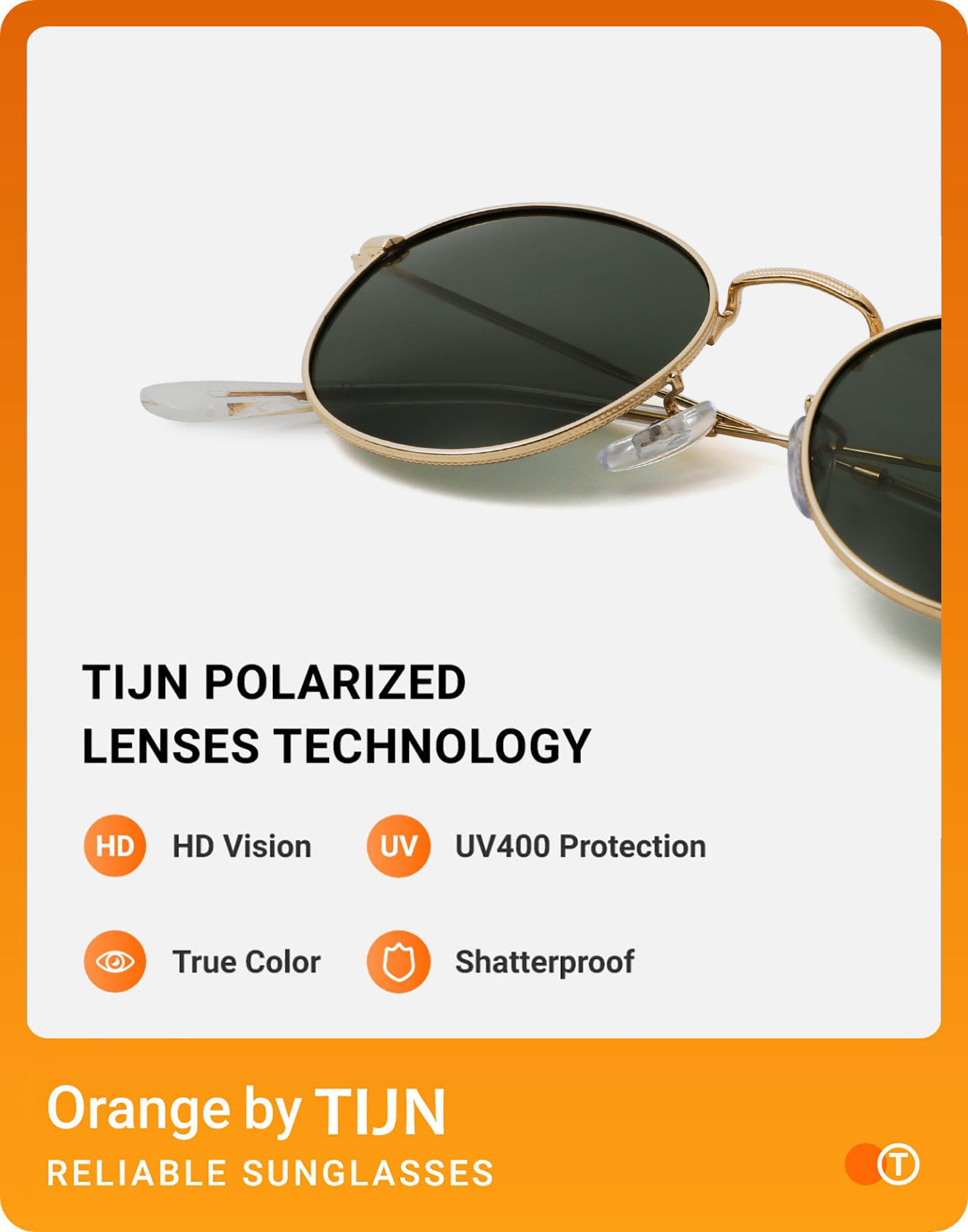 TIJN Classic Round Sunglasses Polarized Lens with UV400 Protection 