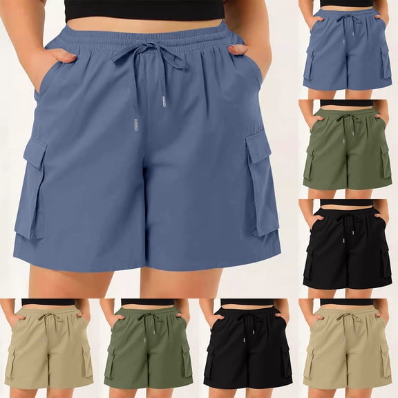 Biker Shorts Women Women Thin Solid Work Pants With Pockets Drawstring Casual Shorts Plus Size Pants Women Shorts Light Blue Xl