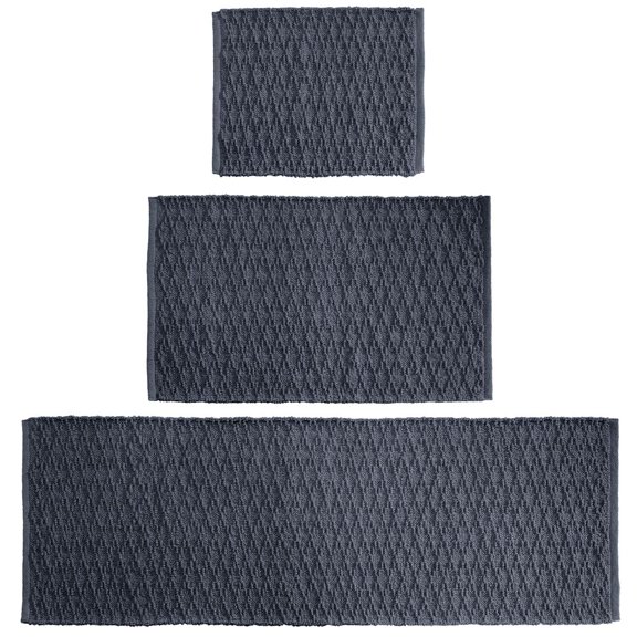 mDesign Cotton Bathroom Spa Mat Rugs/Runner, Diamond Design, Set of 3, Navy Blue
