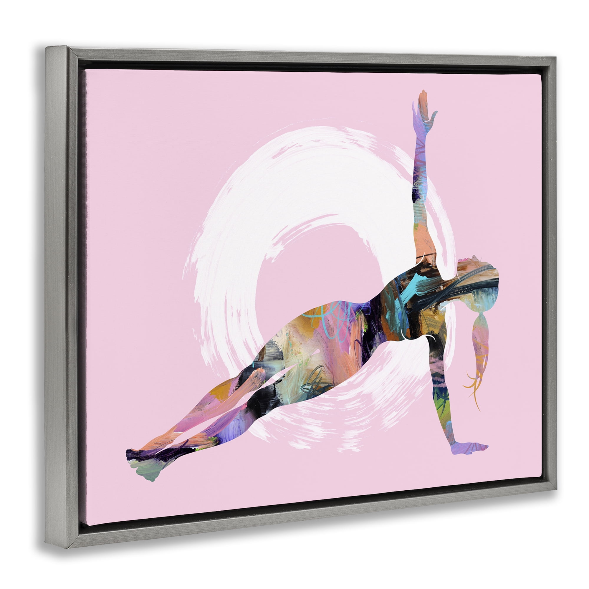 Stupell Industries Abstract Yoga Exercise People Painting Gray Floater Framed Canvas Art Print Wall Art, 21 x 17