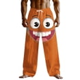 thumbnail image 3 of Ceisia Men's Fun Cartoon Big Smile Print Loose Casual Pants with Elastic Drawstring Waist Orange XXXL Gifts, 3 of 3