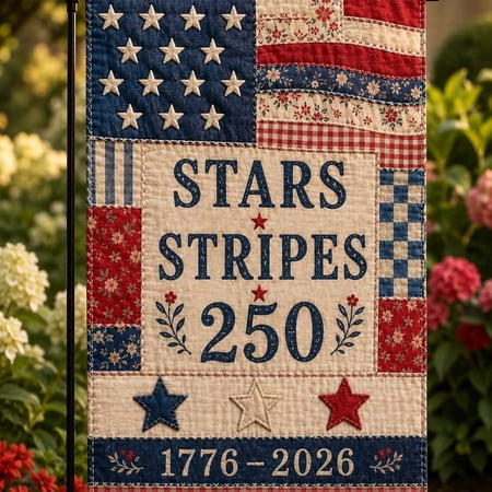 Faux Patchwork Patriotic Garden Flag, Vintage USAna Flag, Fourth of July Decor, Rustic USA Yard Flag, Farmhouse Outdoor Decor