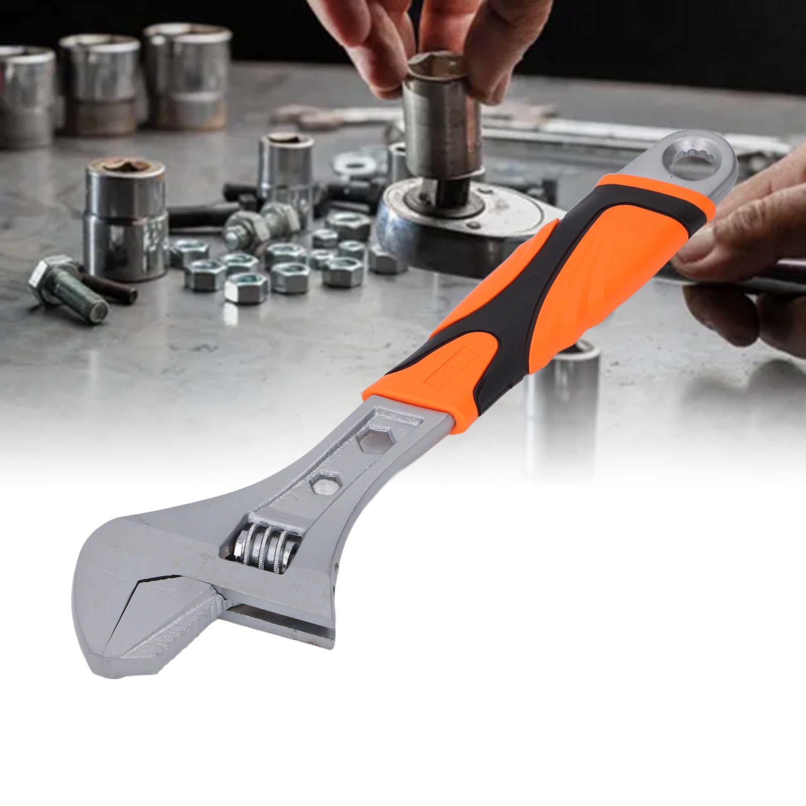 Yajisi 12" Adjustable Wrench – High‑Carbon Steel, Hex & Star Opening, ABS Non‑Slip Handle, Flexible Roller, Rust‑Proof Electroplating
