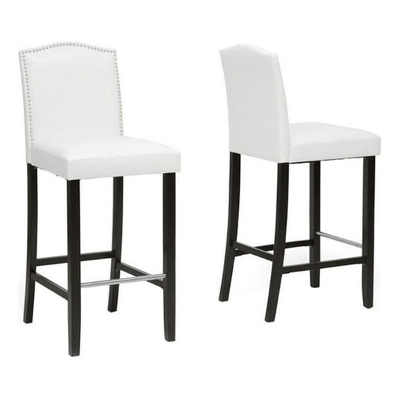 Bowery Hill 44.5"H Modern Faux Leather/Wood Bar Stool in White (Set of 2)