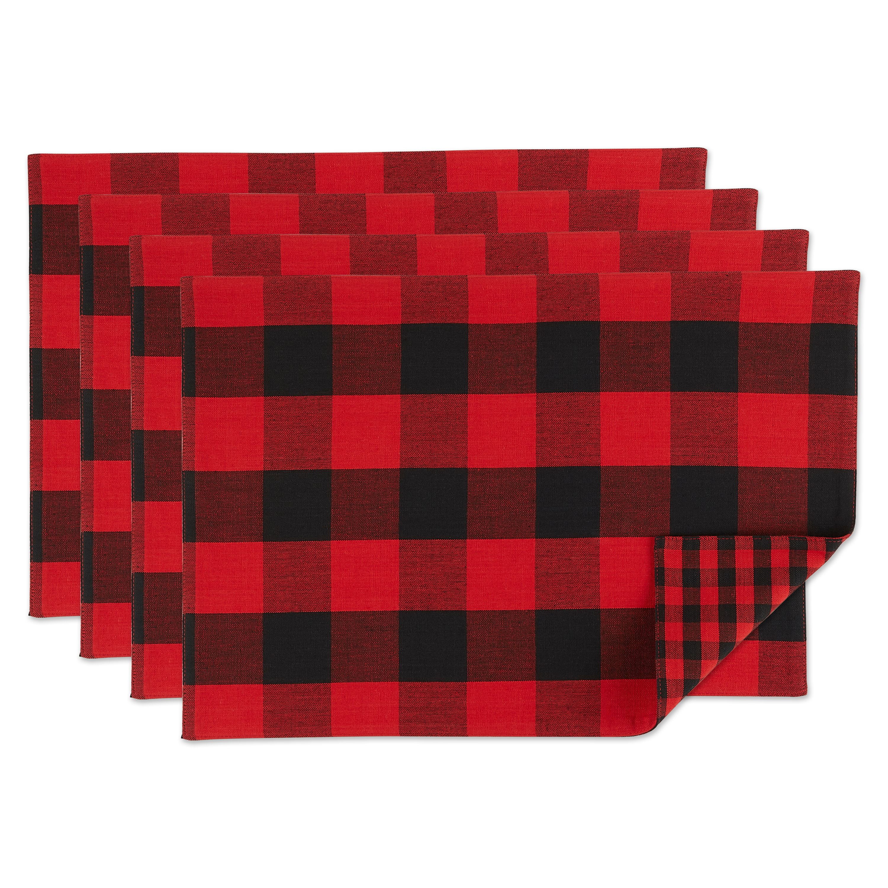 DII Red/Black Reversible Gingham/Buffalo Check Placemat Set/4, 13x19"