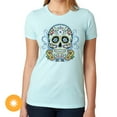 thumbnail image 2 of Del Sol Women's Premium Crew Tee - Day of the Dead, Ice Blue T-Shirt - Changes from White & Black to Vibrant colors in the Sun - 60% Combed, Ring-Spun Cotton, 40% Polyester Jersey, 2 of 3