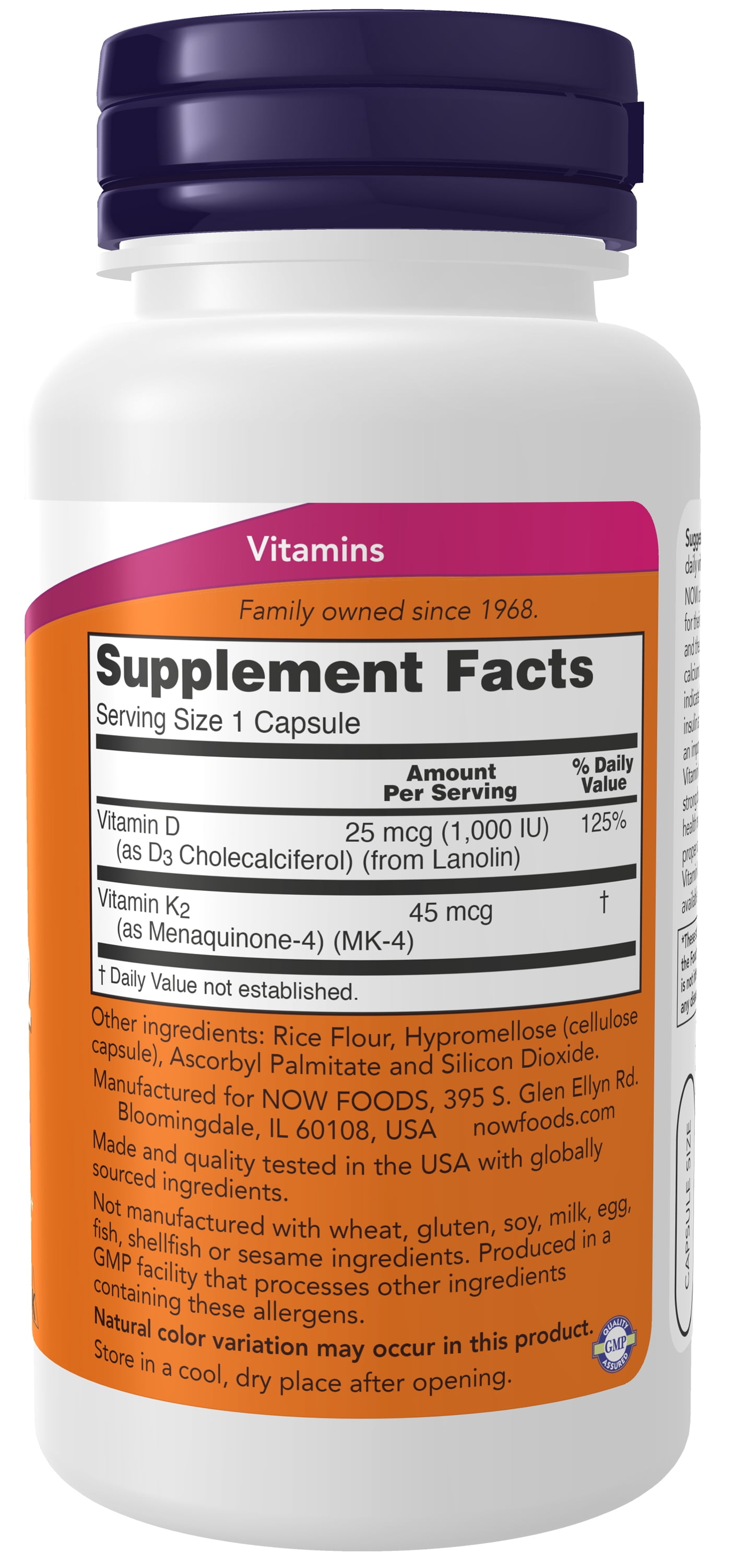 NOW Supplements, Vitamin D-3 & K-2, 1,000 IU/45 mcg, Plus Cardiovascular Support, Supports Bone Health, 120 Veg Capsules