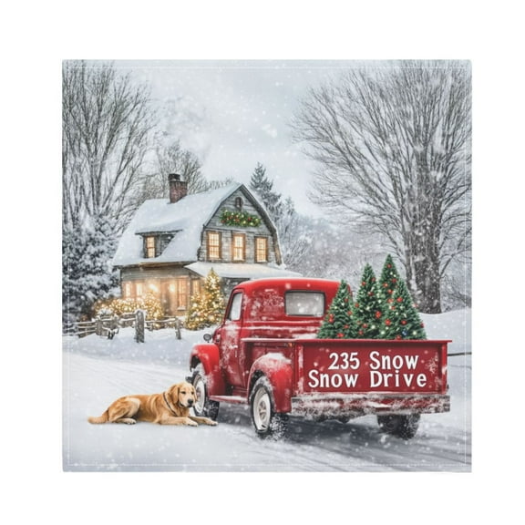 Satin Polyester Napkins - 20x20 InchSingle-Sided Printed Napkins, 1-Piece/4-Piece/6-Piece Set, DIY Personalized Table Setting，Red Truck