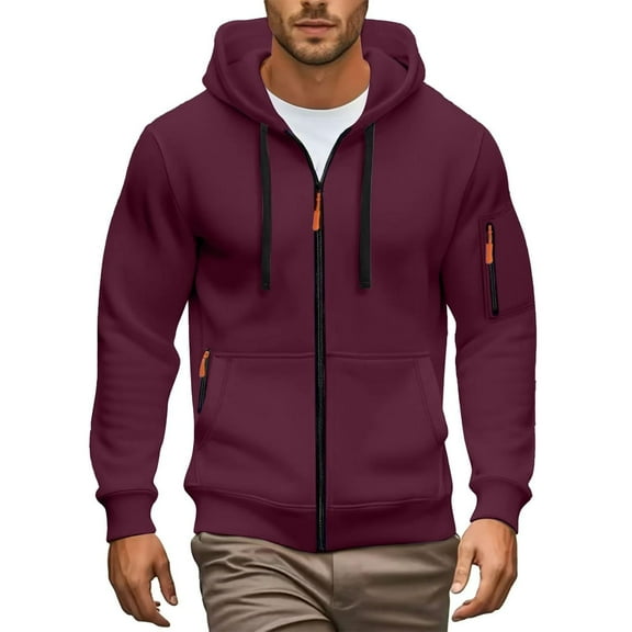 Mens Zip Up Hoodie Fall Lightweight Tapered Long Sleeve Hooded Jacket with Zippered Pocket Solid Color Men's Fashion Hoodies Sweatshirts