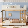 thumbnail image 3 of Harper & Bright Designs Queen Size Bunk Bed with Trundle and Bookshelf, Wood Bunk Bed Frame with Stairs and Guardrail for Boys and Girls, Natural+Beige, 3 of 12