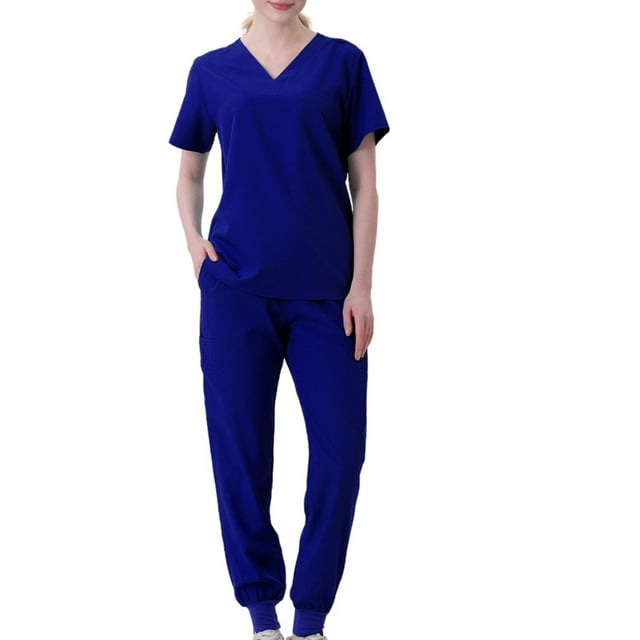 Robes d'Infirmière en Coton-Polyester, Ensemble Séparé à Manches Courtes, Lavable à la Machine, Coupe Confortable, pour le Personnel de la Santé, Robes Jetables, Tissu Léger, Protection Hygiénique, Uniformes Médicaux,