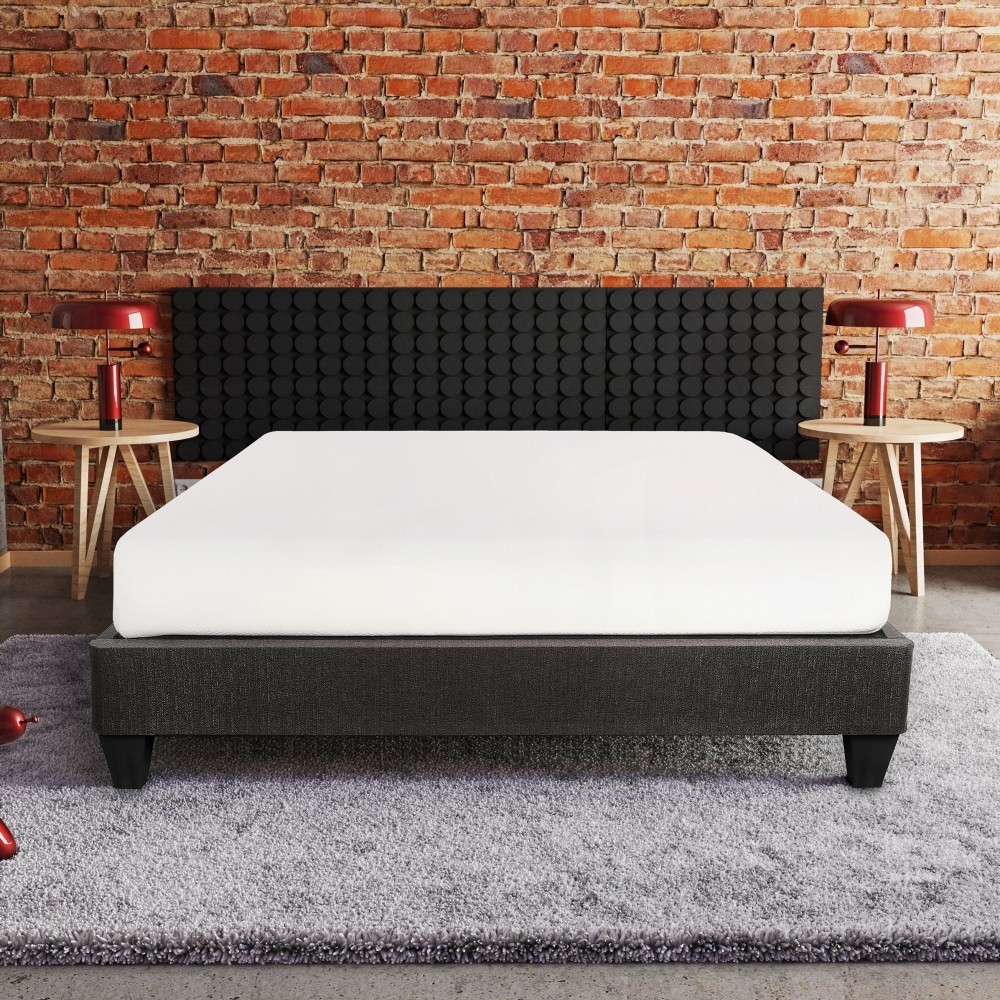 Queen-Size 14 in. Contemporary Upholstered Bed Frame Base with Dark Gray Fabric