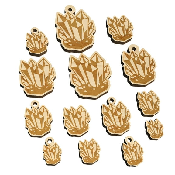 Crystal Geode Wood Mini Charms Shapes DIY Craft Jewelry - With Hole - Various Sizes (16pcs)