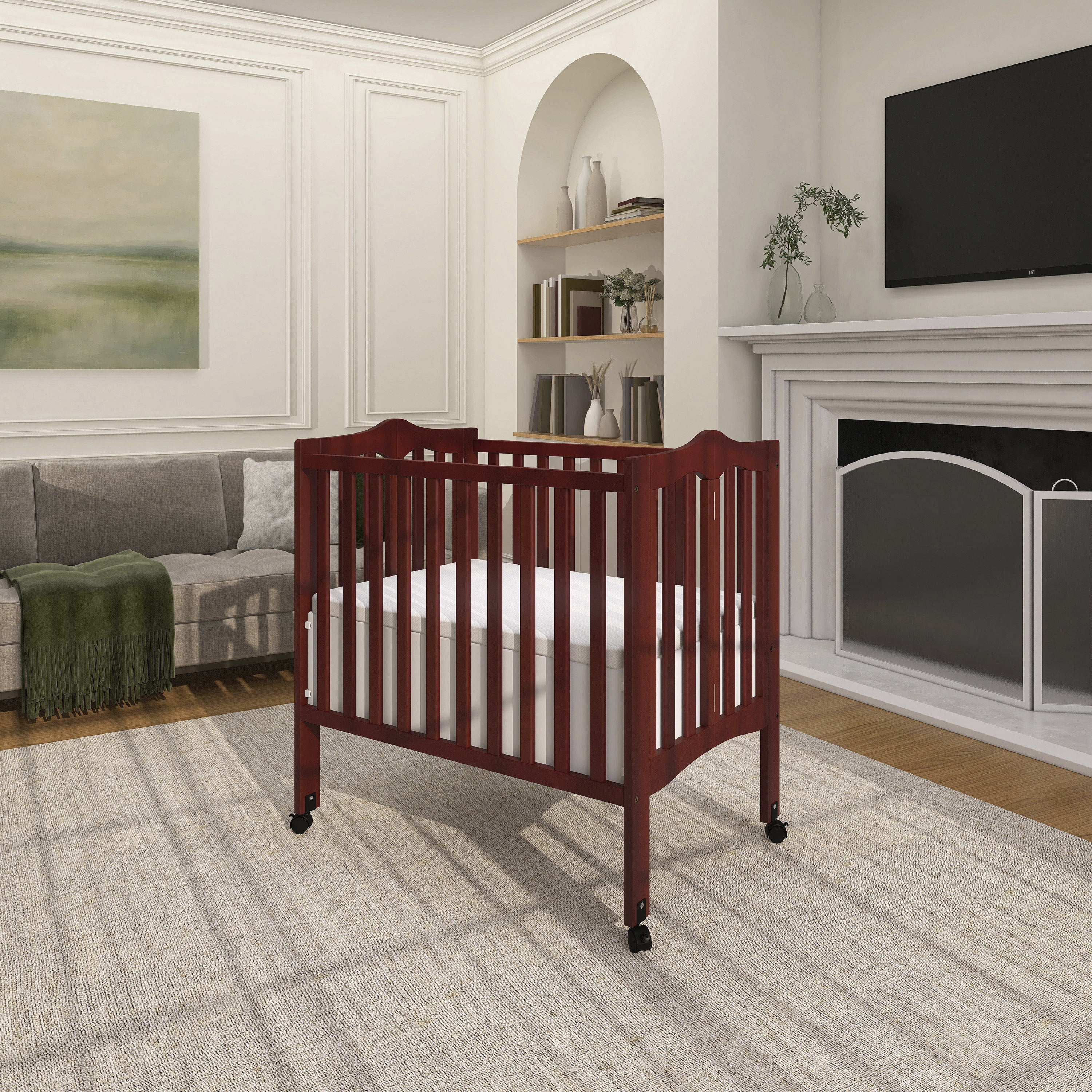 Dream On Me 2-in-1 Lightweight Folding Portable Crib, Cherry