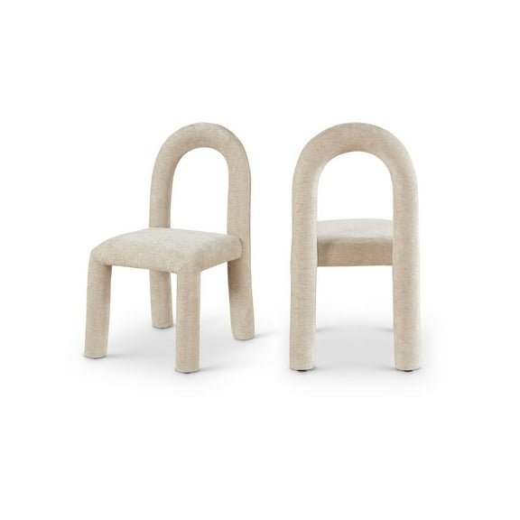 Meridian Furniture Amari Beige Chenille Fabric Dining Chair, Set of 2