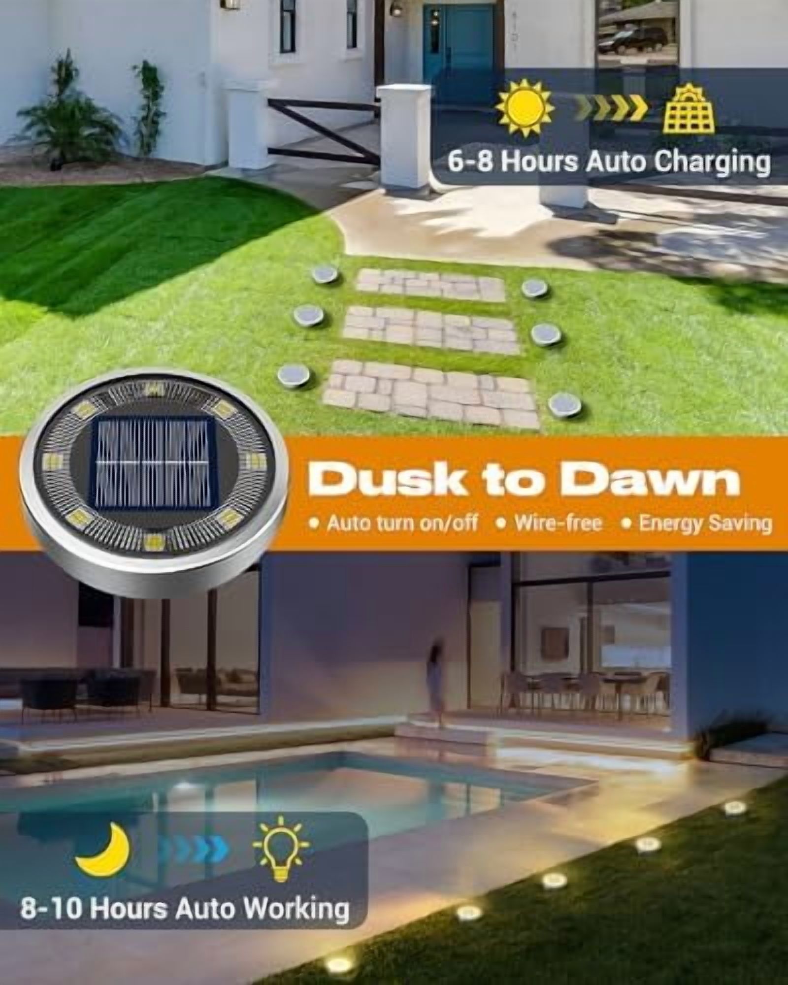 Btfarm 12 Pack Solar Lights Outdoor, 8 Led (Warm White), Solar Lights Outdoor Waterproof, Landscape Lighting