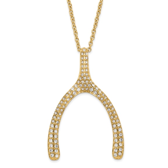 Chisel Stainless Steel Polished Yellow PVD-plated Crystal Wishbone Necklace