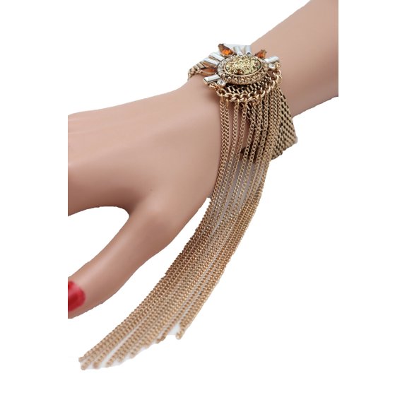 Women Gold Metal Chain Long Fashion Bracelet Sun Charm Bead Fabulous Hot Jewelry