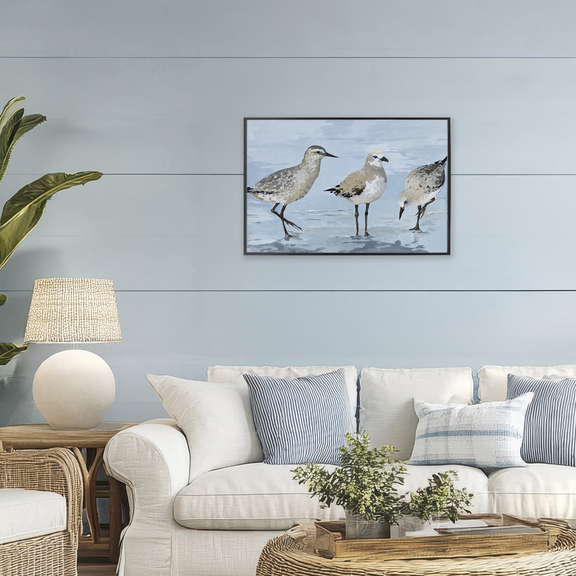Stupell Industries Sandpipers Beach Coastal Scene Black Framed Giclee Art, design by Lorenzo Collective