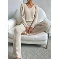 thumbnail image 5 of Womens Ribbed Knit 2 Piece Sets Long Sleeve Sweater and Wide Leg Pants Loungewear Pajamas Set  XL, 5 of 6