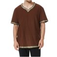 thumbnail image 1 of Camisas de Manga Corta de los Hombres Estilo Étnico Impreso Hendidura Cuello en V, Ligero Top Transpirable para la Primavera Y el Verano, 1 of 5