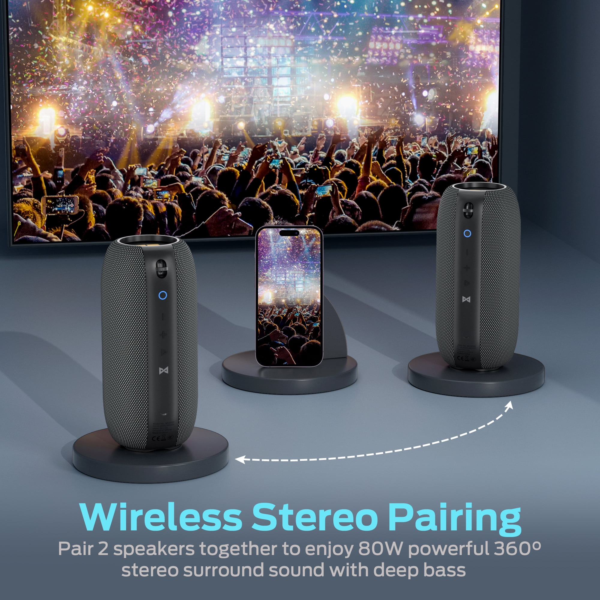 Monster Bluetooth Speaker, Portable Bluetooth Speaker, 40W True Wireless Speaker,360° Stereo Sound Effect,IPX7 Waterproof Speaker, Outdoor Speaker