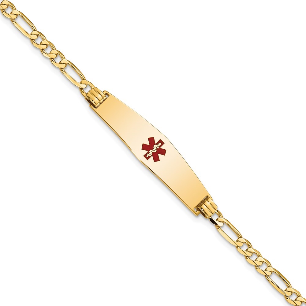 Auriga Fine Jewelry 14K Yellow Gold Soft Flat Figaro Link Id Classic Bracelet 7 inch for Women(L- 7inch, W- 8.5mm)