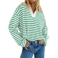 thumbnail image 2 of Penkiiy Womens Striped Oversized Sweatshirt Color Block V Neck Long Sleeve Shirt 2024 Fall Pullover Tops Y2K Clothes S Green, 2 of 8
