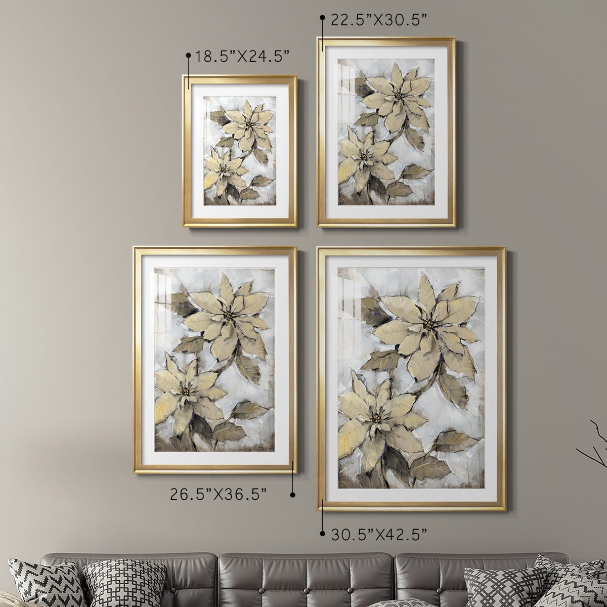 Wexford Home Poinsettia Study I Premium Framed Print, 18.5" x 24.5" - Ready to Hang, Gold (Set of 2)