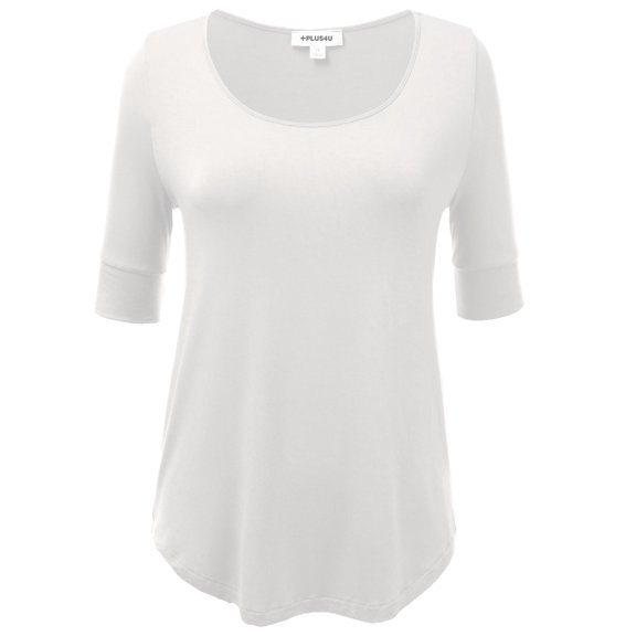 FashionOutfit Women's Basic Solid Scoop Neck Short Sleeve Big Plus Size Top