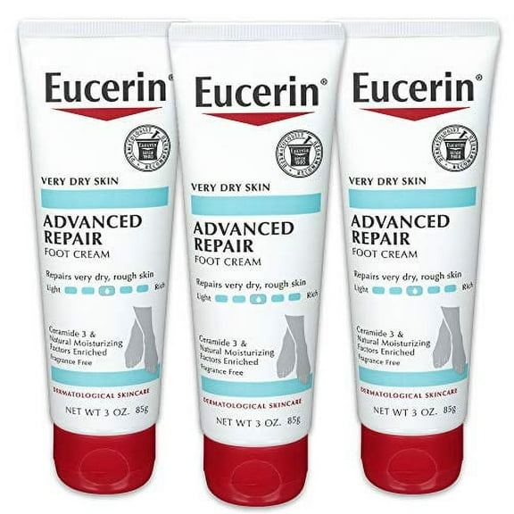 Eucerin Advanced Repair Foot Cream, Fragrance Free, Foot Lotion for Very Dry Skin - 3 oz, Pack of 3