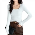 thumbnail image 3 of Camisetas de Larga para Mujer, Blusas de Cuello Cuadrado, Blusas Básicas de Punto Acanalado, Conjuntos de Otoño, Ropa de Moda XL, 3 of 6