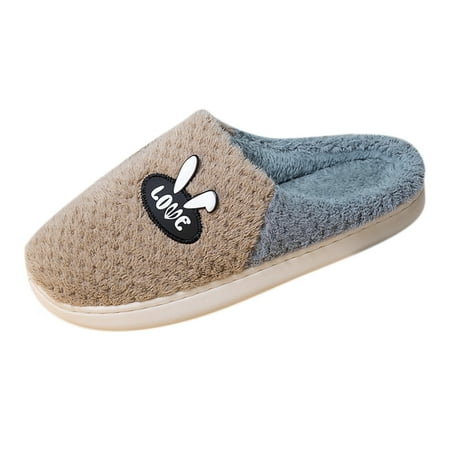 

GNEIKDEING Men Slippers Winter Home Rabbit Cotton Slippers Cute Printing Warm Non Slip Casual Home Slippers Gift on Clearance