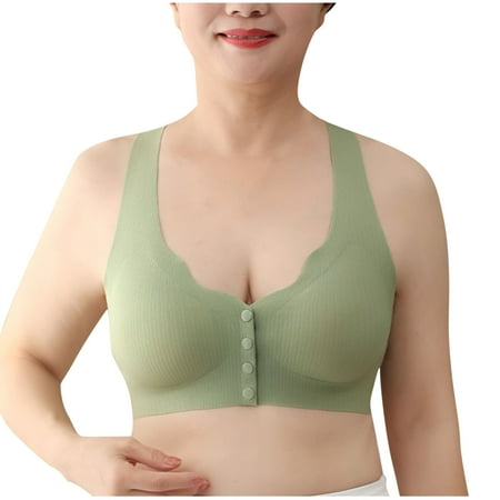 Yyeselk Women s Front Closure Plus Size Seamless Bras Push Up Front Button Bra Comfort Wireless Lift Up Bras Everyday Bra for Elderly Green XXXL