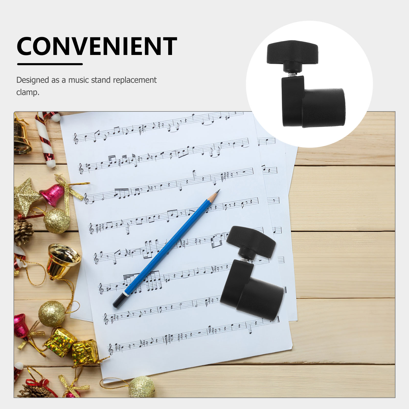 OUNONA Black Plastic Music Stand Clamp with Adjustable Tightening Knob for Universal Compatibility with Sheet Music Stands