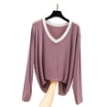 thumbnail image 5 of Liweisiy Women's V Neck Pajama Shirts Long Sleeve Relaxed Fit Cooling Lightweight Tops Summer Casual Bassic Sleepwear Purple XL, 5 of 6