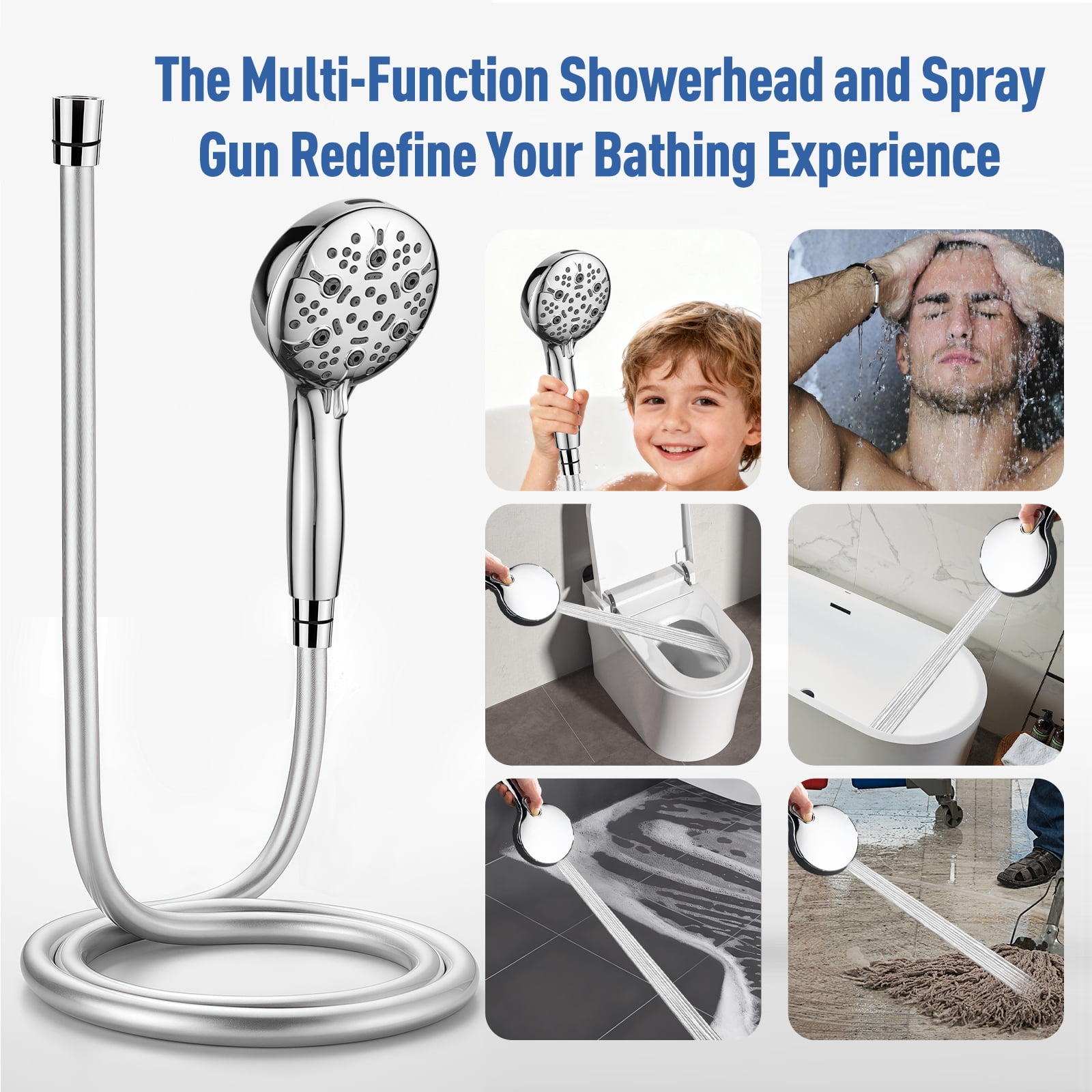 Joyrain Multi-angle adjustable showerhead& Handheld High-pressure 8 Spray Modes Shower Head, Rain Shower Combination with Multifunctional Adjustable Extension Arm